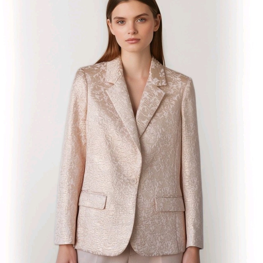 ZARA BASIC‎ Womens Light Pink Gold Textured Brocade Blazer Jacket Size S